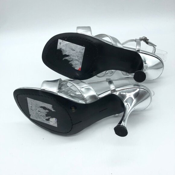 Vince Camuto Miloani Flare Heel Sandal Silver Strappy Open Toe Leather 6.5 M - Picture 6 of 8